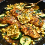 Garlic Butter Chicken with Zucchini, Corn, and Ravioli
