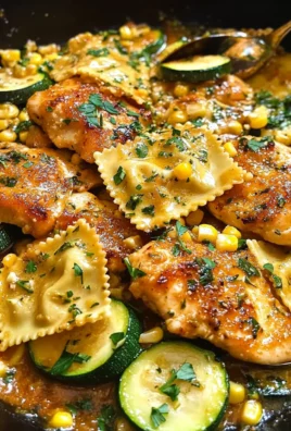 Garlic Butter Chicken with Zucchini, Corn, and Ravioli
