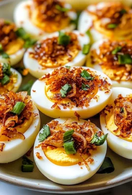 Spicy Deviled Eggs with Crispy Onions