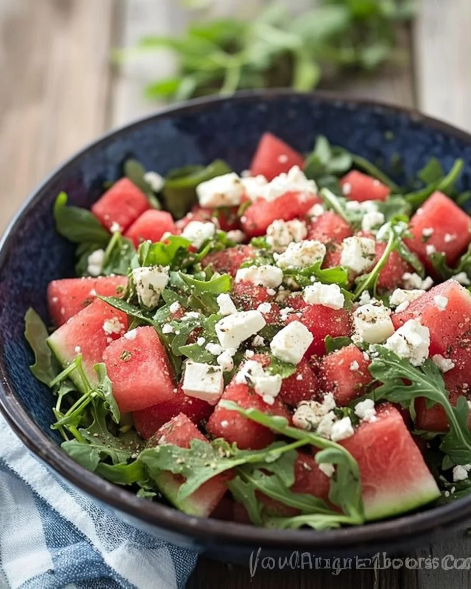 Watermelon Salad with Arugula, Feta, & Fresh Herbs