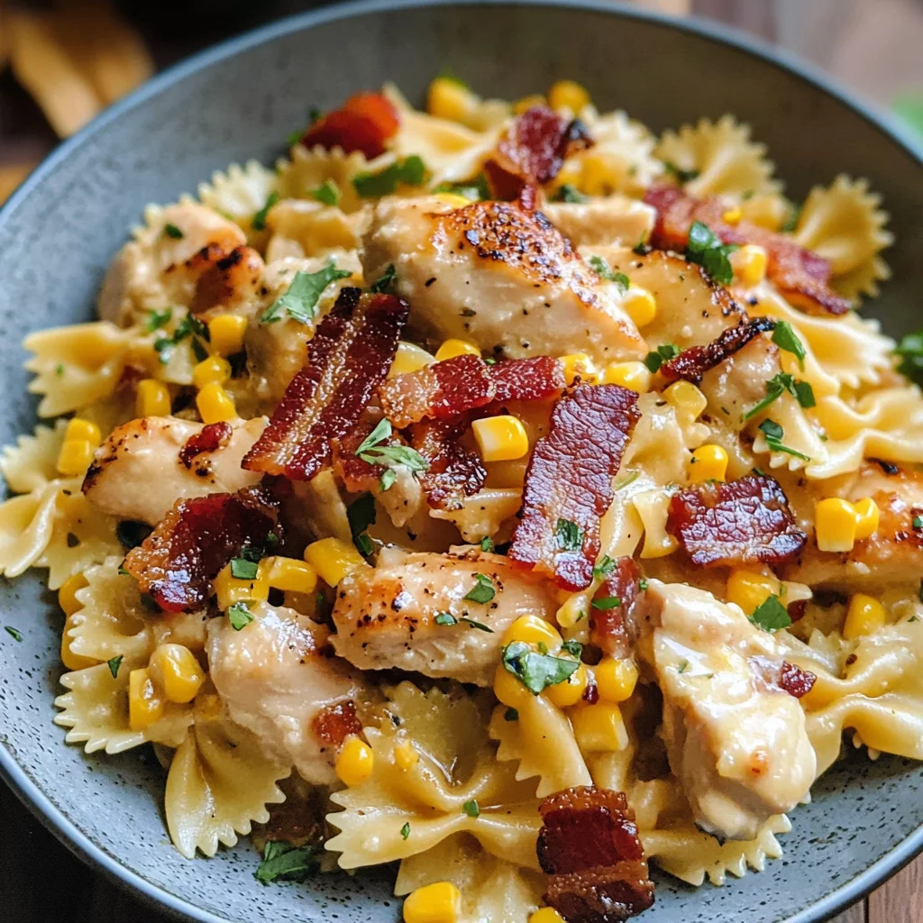 Creamy Chicken and Corn Pasta with Turkey Bacon