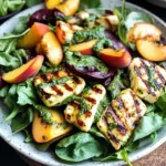 Griddled Halloumi and Peach Salad with Homemade Lemon Pesto