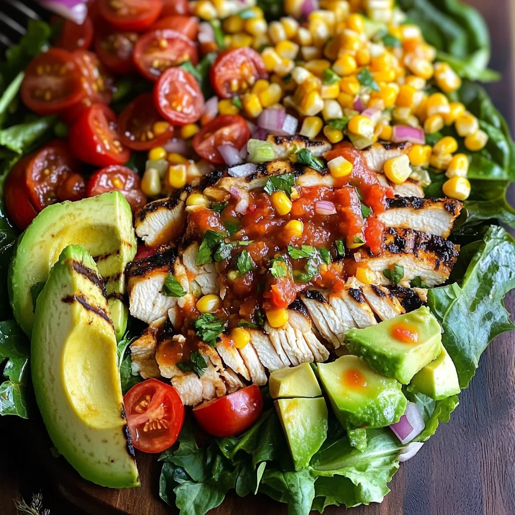 Grilled Romaine, Corn and Chicken Salad with Salsa Dressing