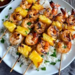Grilled Shrimp and Pineapple Skewers over Coconut Rice