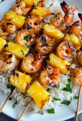 Grilled Shrimp and Pineapple Skewers over Coconut Rice