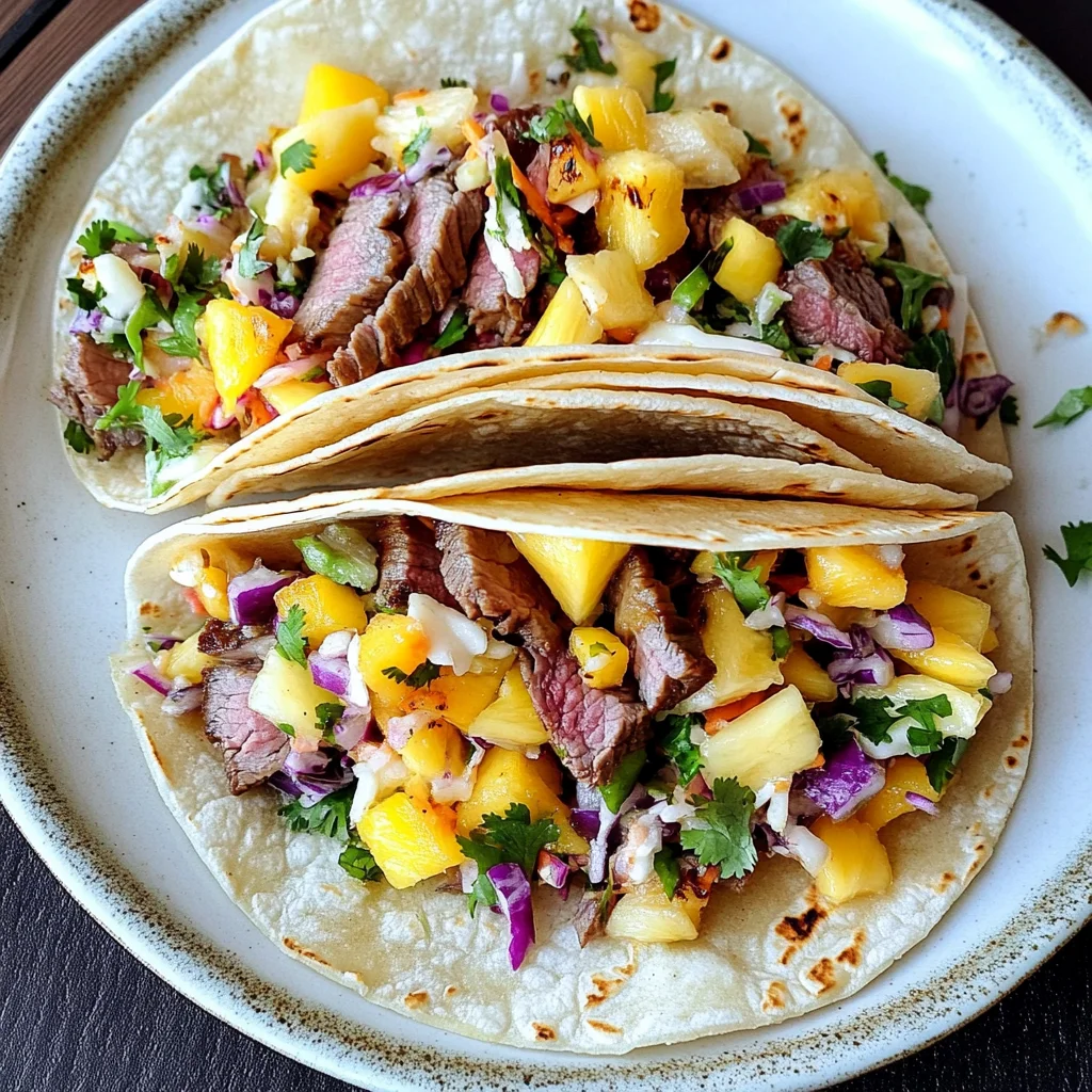Grilled beef Tacos with Tropical Slaw