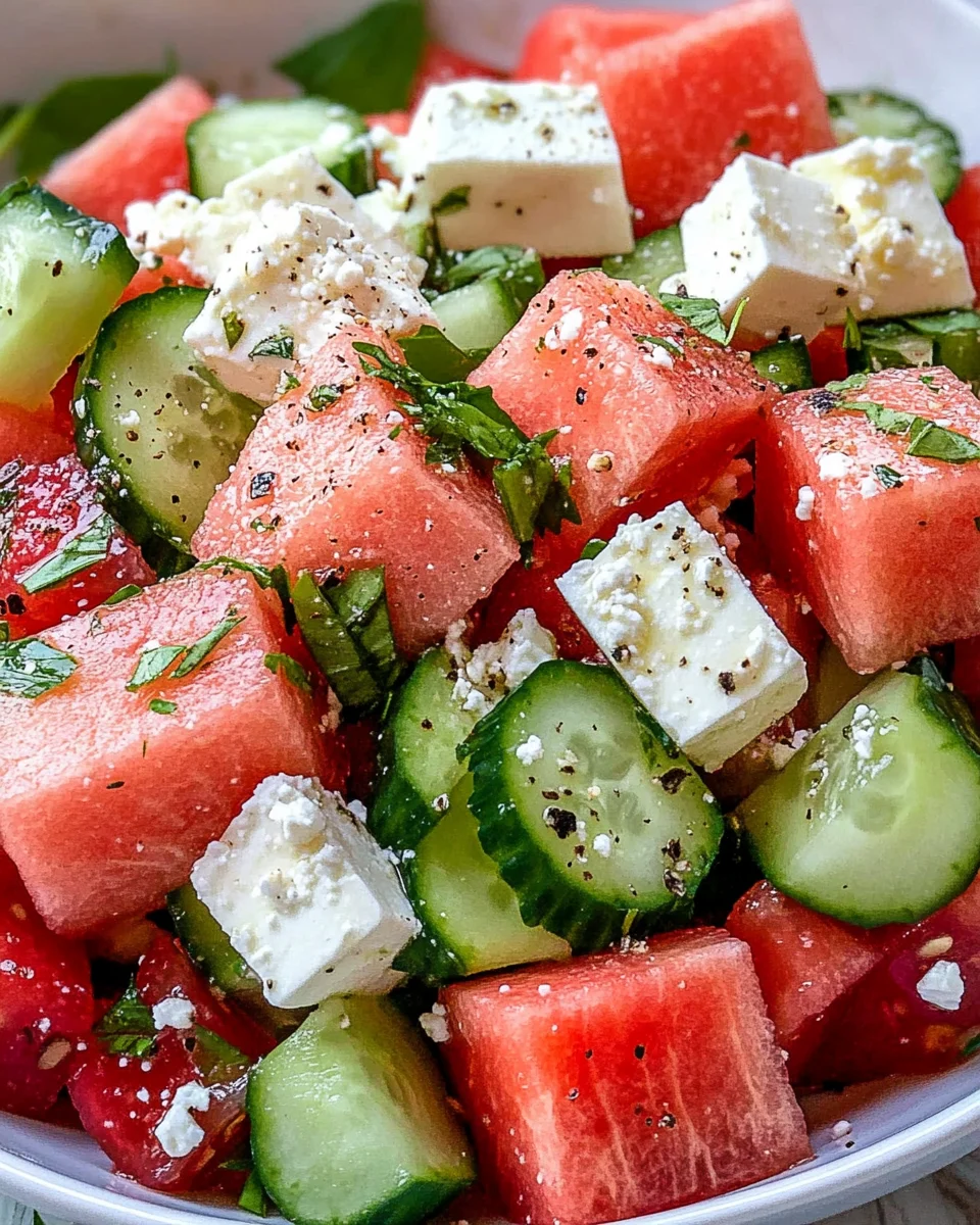 SIMPLE Watermelon + Cucumber + Feta Salad