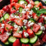 Watermelon Cucumber Salad with Strawberries and Feta