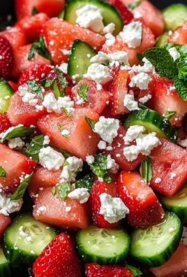Watermelon Cucumber Salad with Strawberries and Feta