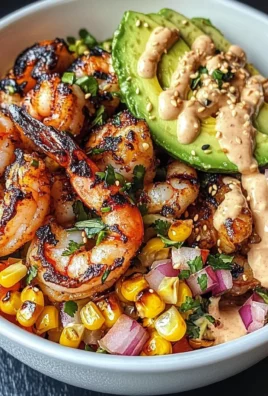 Grilled Shrimp Bowl with Avocado, Corn Salsa & Creamy Garlic Sauce