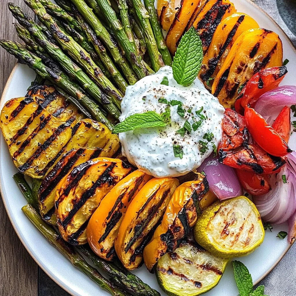 Grilled Vegetable Platter with Yogurt Mint Sauce