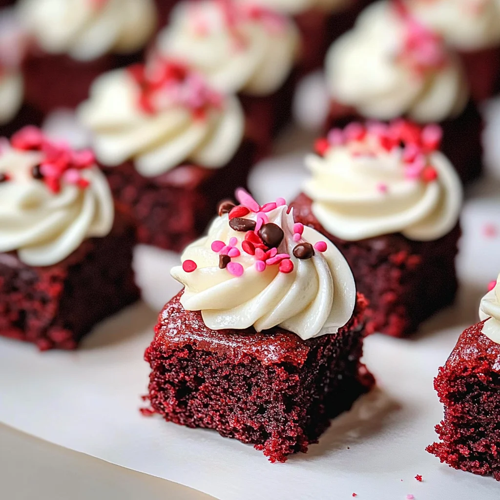 Mini Red Velvet Brownies with Vanilla Bean Cream Cheese Frosting