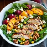 Peach Salad {with Grilled Basil Chicken and White Balsamic-Honey Vinaigrette}