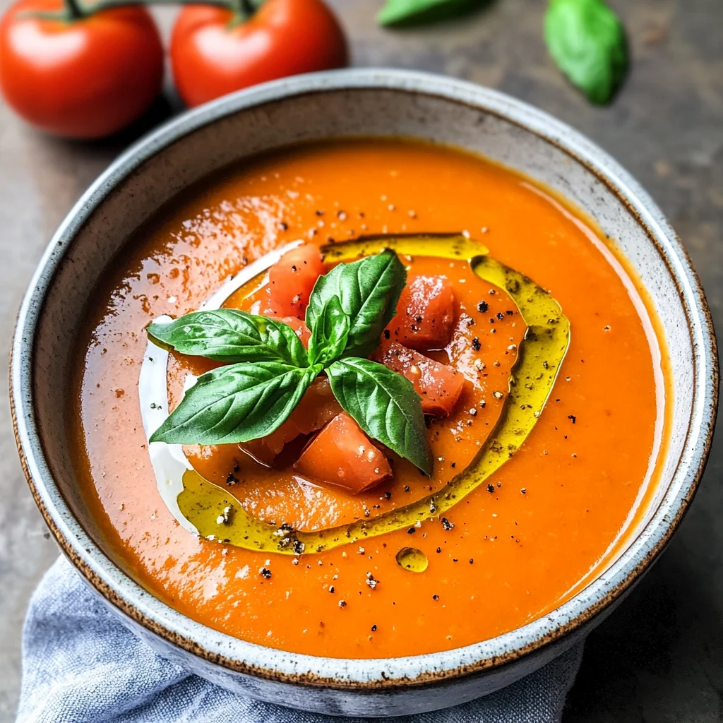 Roasted Tomato Soup with Fresh Tomatoes and Basil