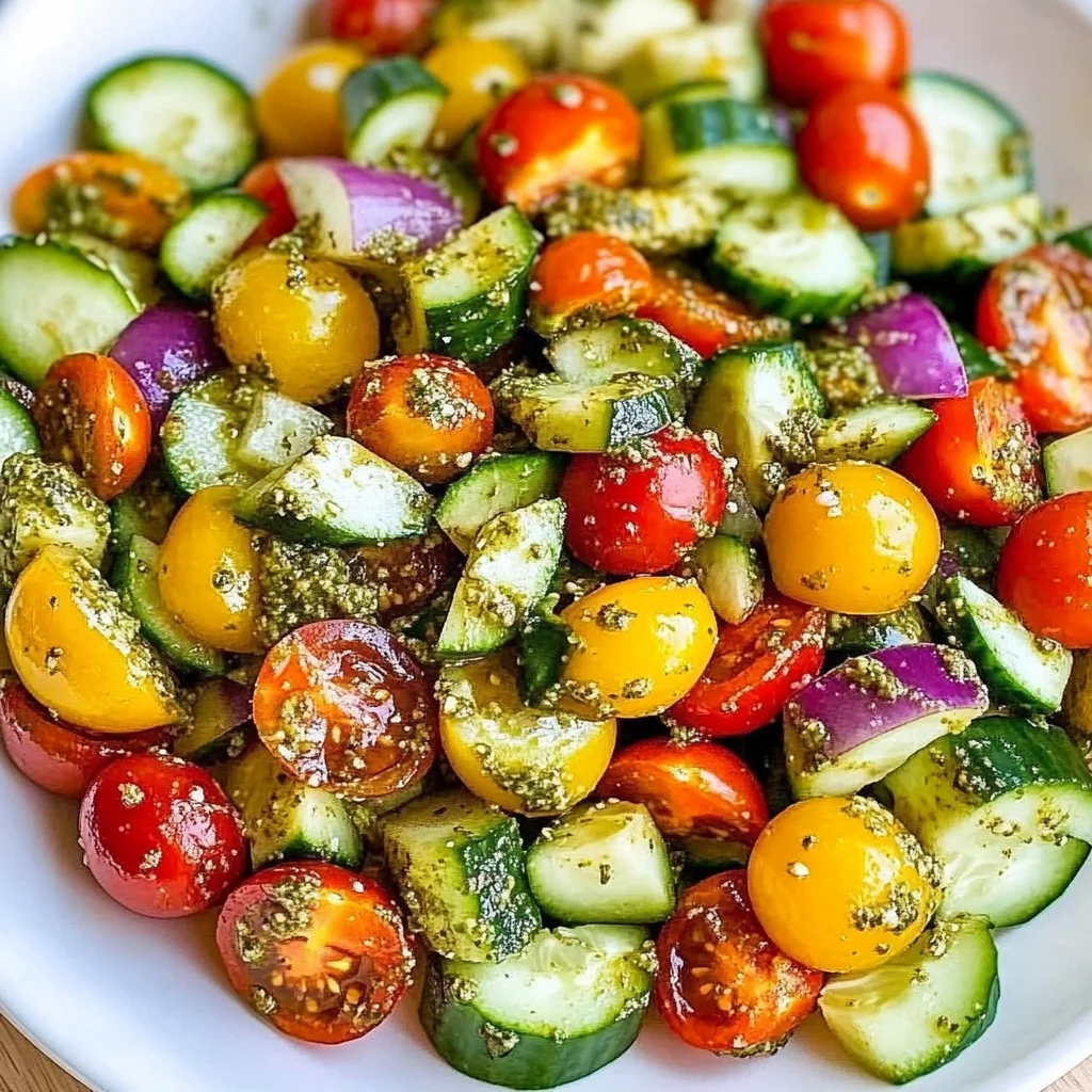 Tomato Cucumber Avocado Salad with Basil Pesto