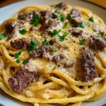 Cajun Beef Spaghetti in Creamy Three-Cheese Parmesan Sauce