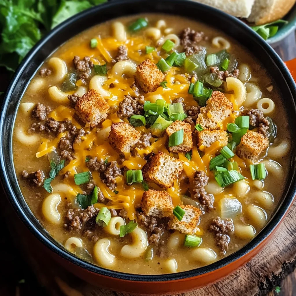 One Pot Macaroni Cheeseburger Soup