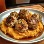 Apple Chicken Meatballs with Spiced Sweet Potatoes