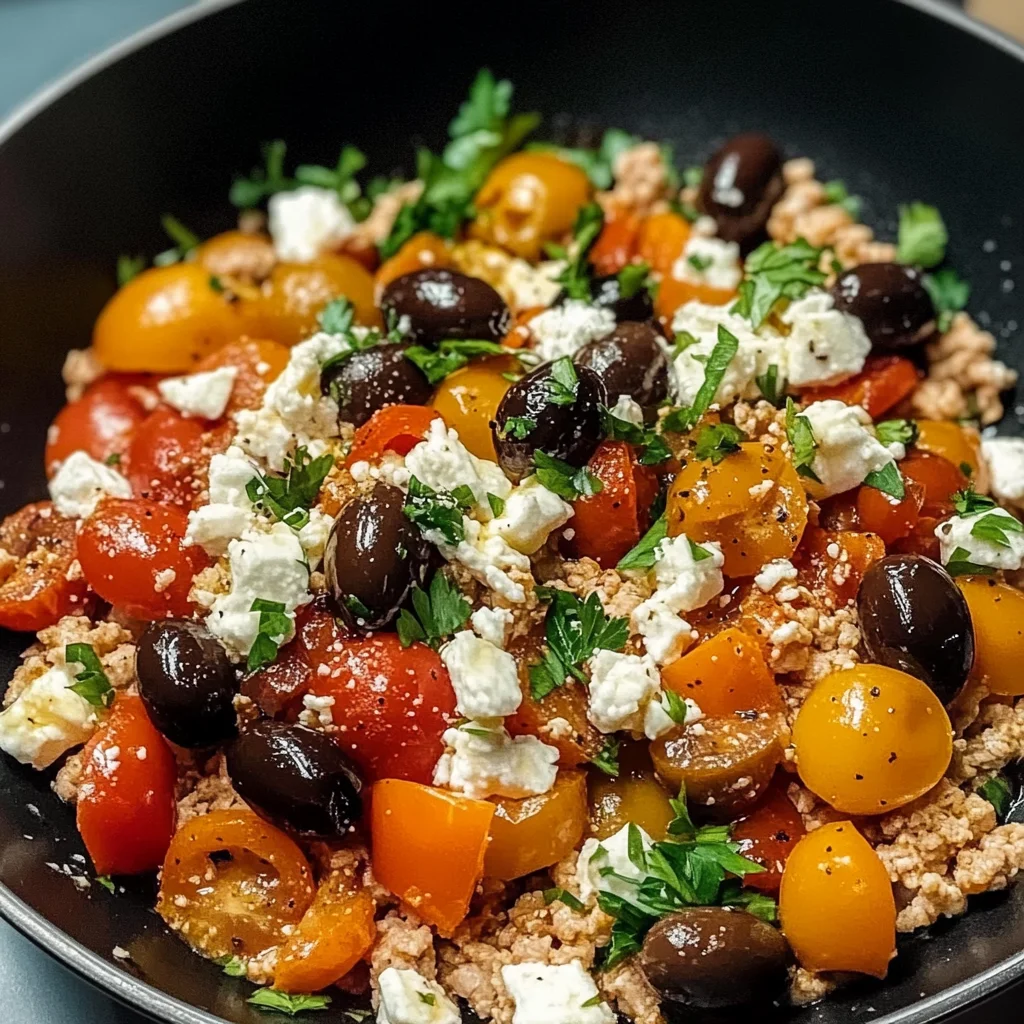 Mediterranean Keto Ground Chicken Skillet with Olives and Feta