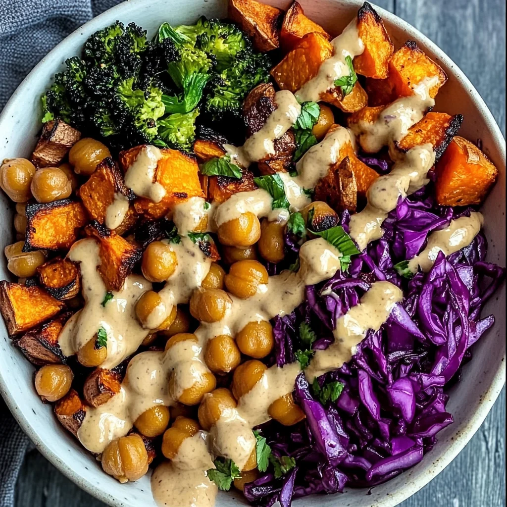 Roasted Veggie & Chickpea Bowls with Maple Dijon Tahini Dressing