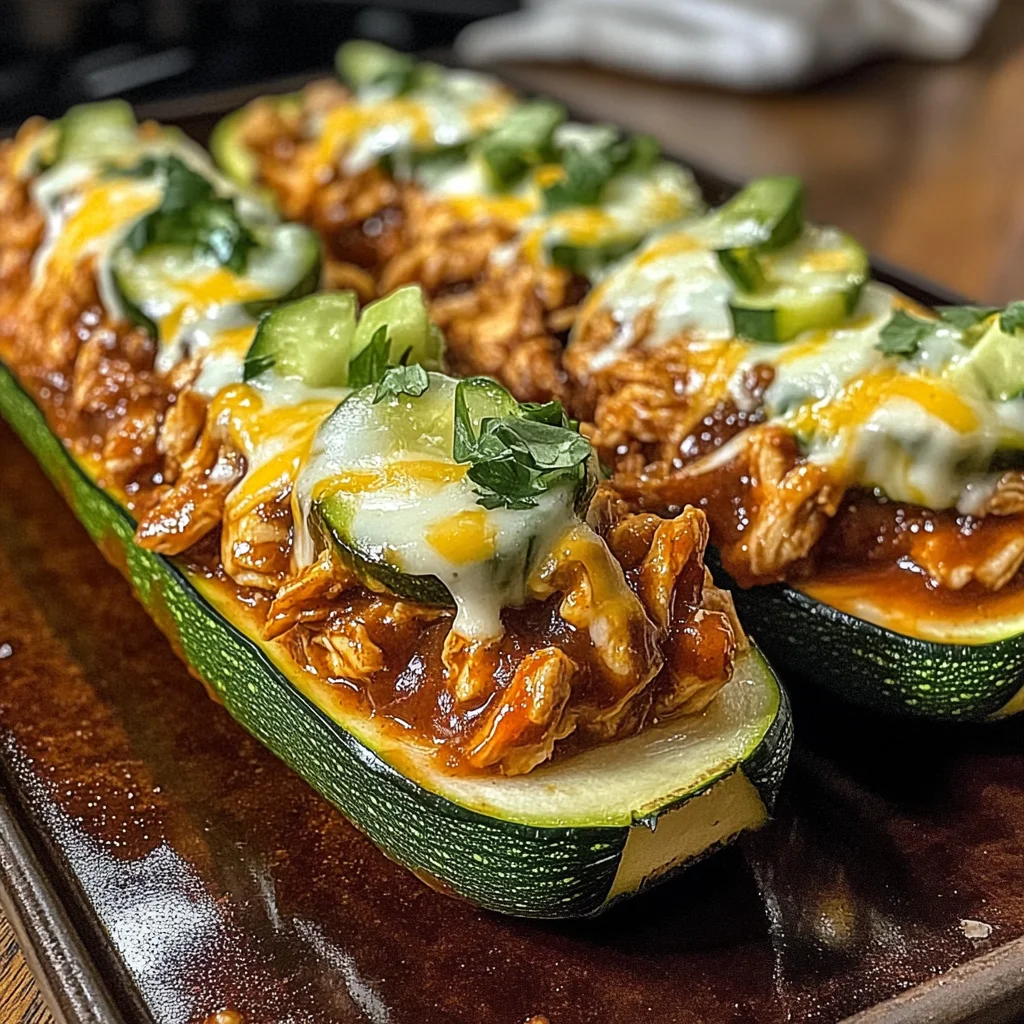 Sticky BBQ Chicken Zucchini Boats