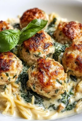Baked Chicken Ricotta Meatballs with Spinach Alfredo Sauce