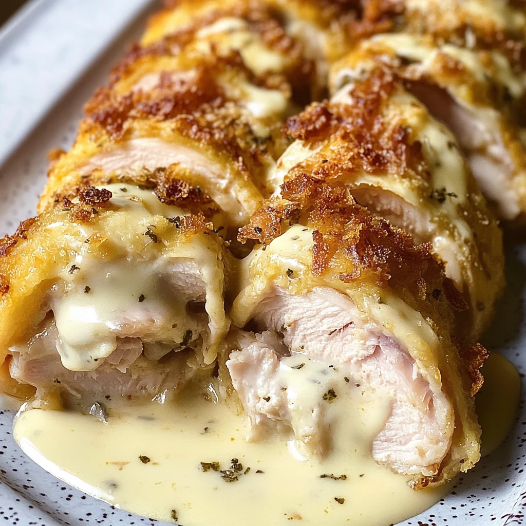 Chicken Cordon Bleu with Swiss Cheese Sauce is delicious.