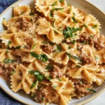 Creamy Parmesan Garlic Beef Bowtie Pasta