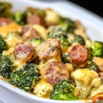 Keto Broccoli and Cauliflower Au Gratin with Sausage