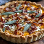 Pumpkin, Ricotta & Caramelized Onion Tart with Bacon and Sage