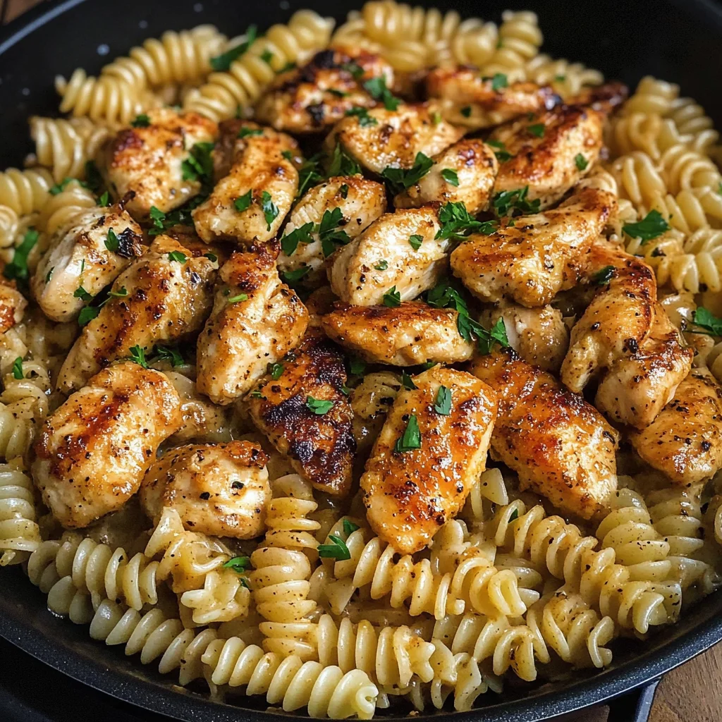 Cheesy Cajun Garlic Chicken Rotini Skillet Recipe