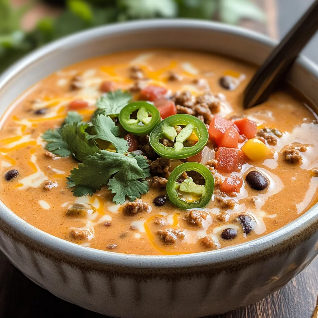 Creamy Cheesy Ground Beef Taco Soup Recipe