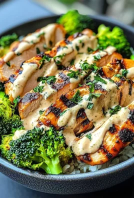 Grilled Chicken & Broccoli Bowls with Creamy Garlic Sauce Recipe
