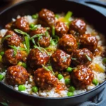 Honey Garlic Meatball Rice Bake