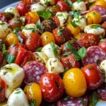 Italian Antipasto Skewers with Marinated Tortellini and Mozzarella