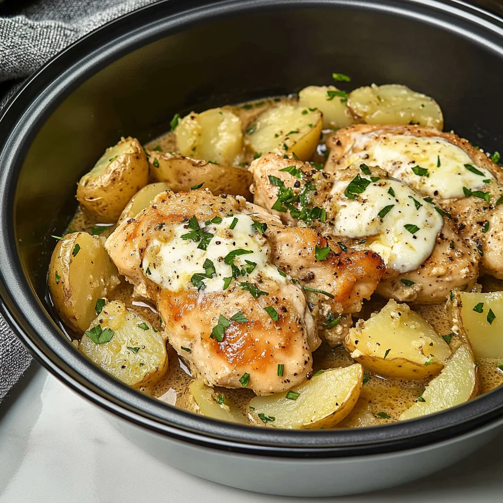 Slow Cooker Parmesan Garlic Chicken and Potatoes