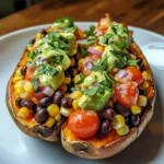 Stuffed Sweet Potato with Avocado, Black Beans & Cilantro Lime Crema