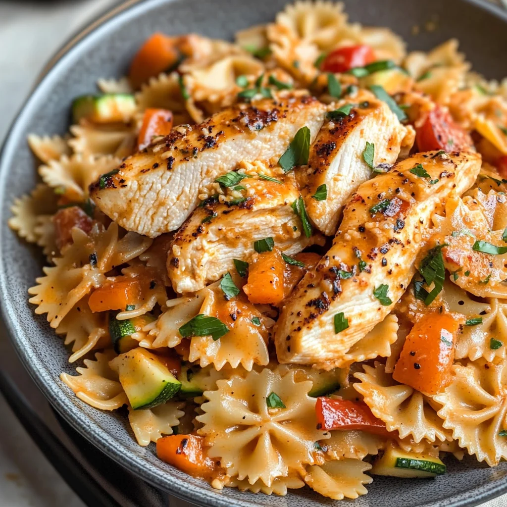 Creamy, Spicy Chicken Pasta with Summer Vegetables