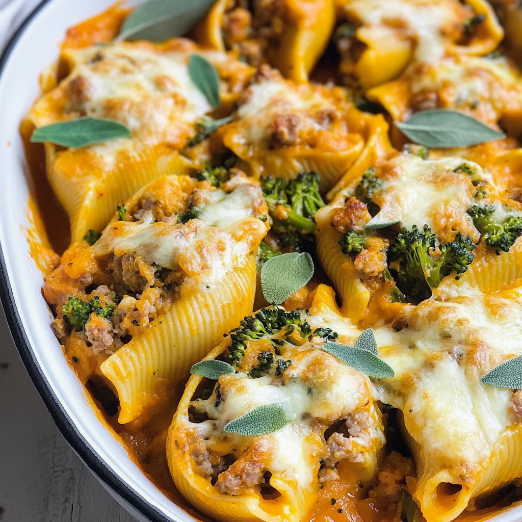 Cheesy Pumpkin and Spicy Sausage Stuffed Shells