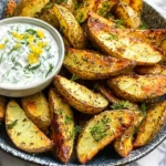 Greek Potato Wedges with Yogurt Sauce