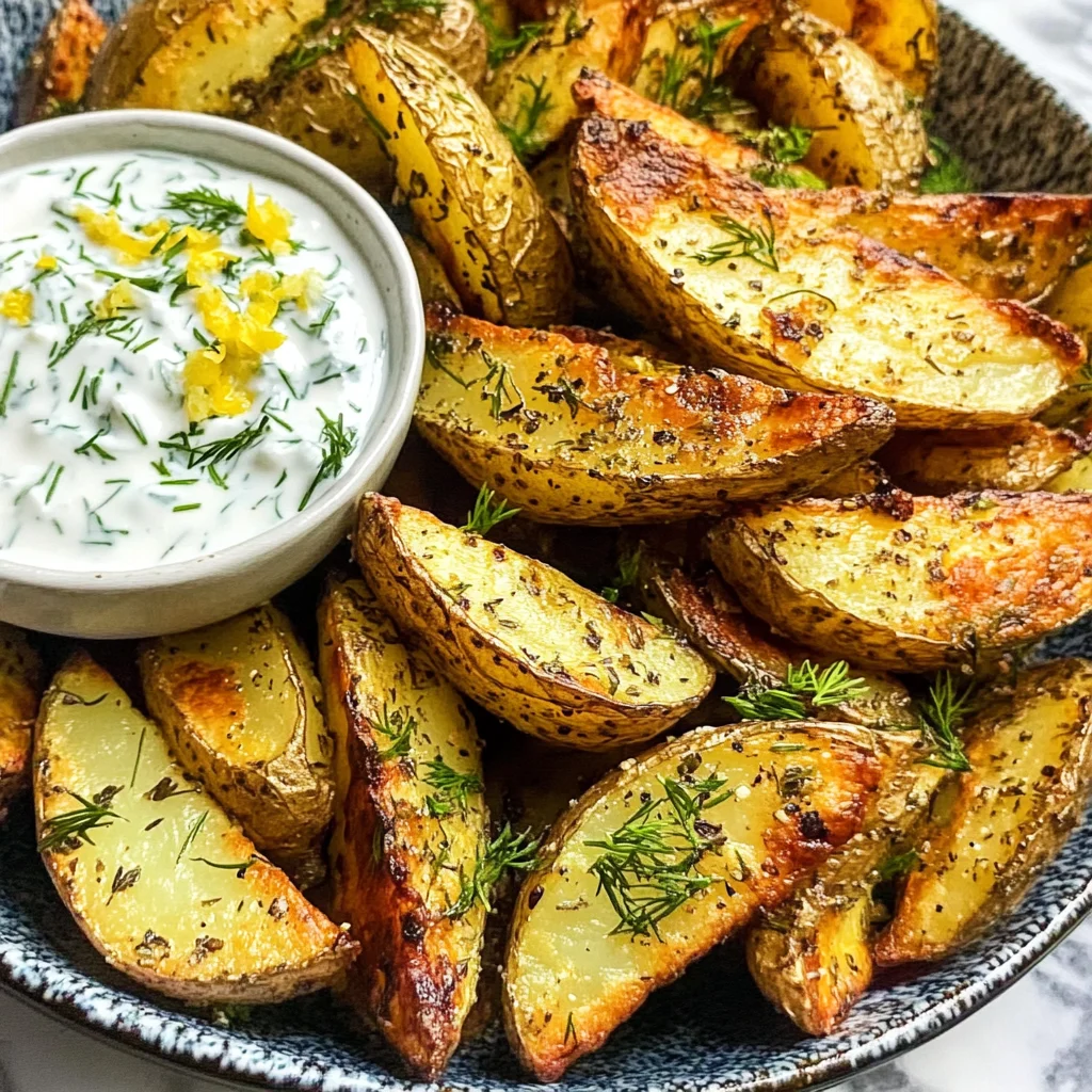 Greek Potato Wedges with Yogurt Sauce