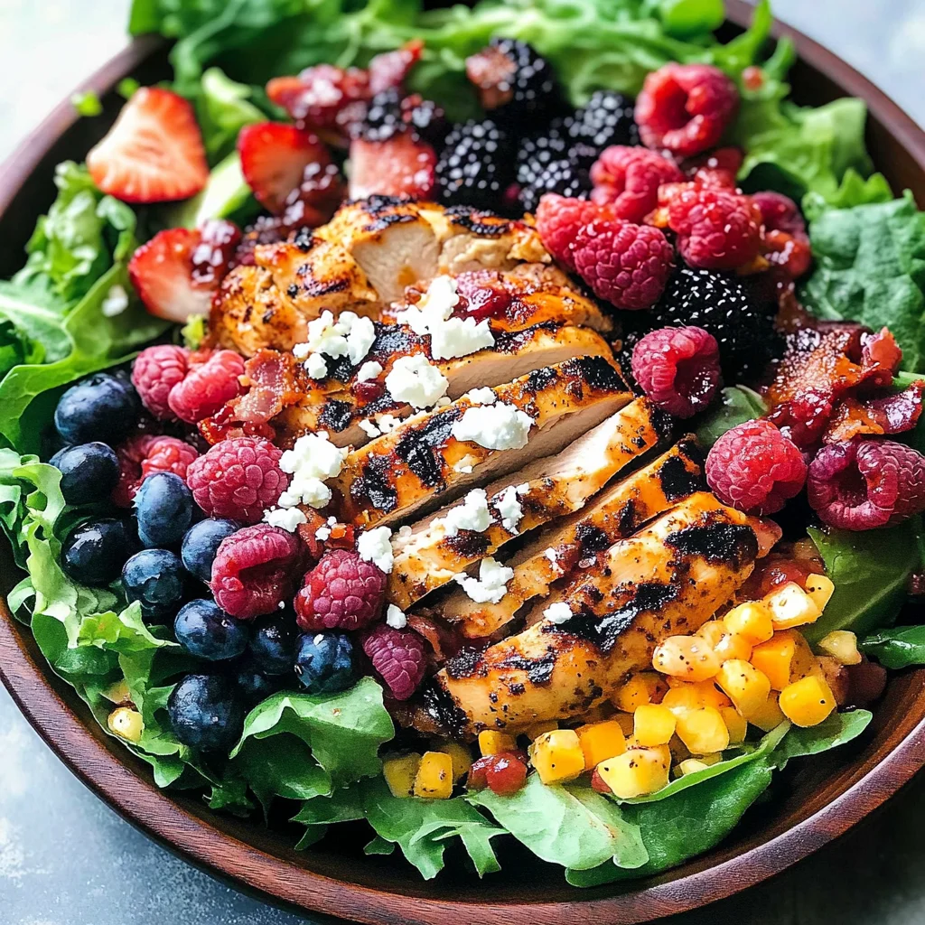 Grilled Berry Feta Chicken Salad with a Sweet Chipotle Dressing