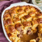 Overnight Croissant Breakfast Casserole Bake with Gravy