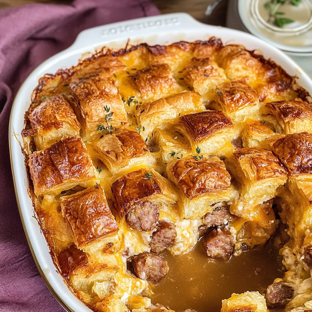 Overnight Croissant Breakfast Casserole Bake with Gravy