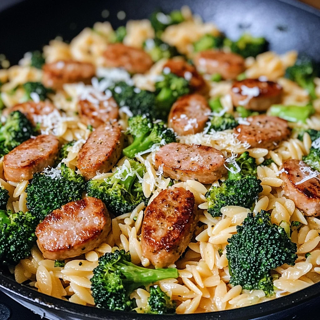 Chicken Sausage, Broccoli, and Orzo Skillet