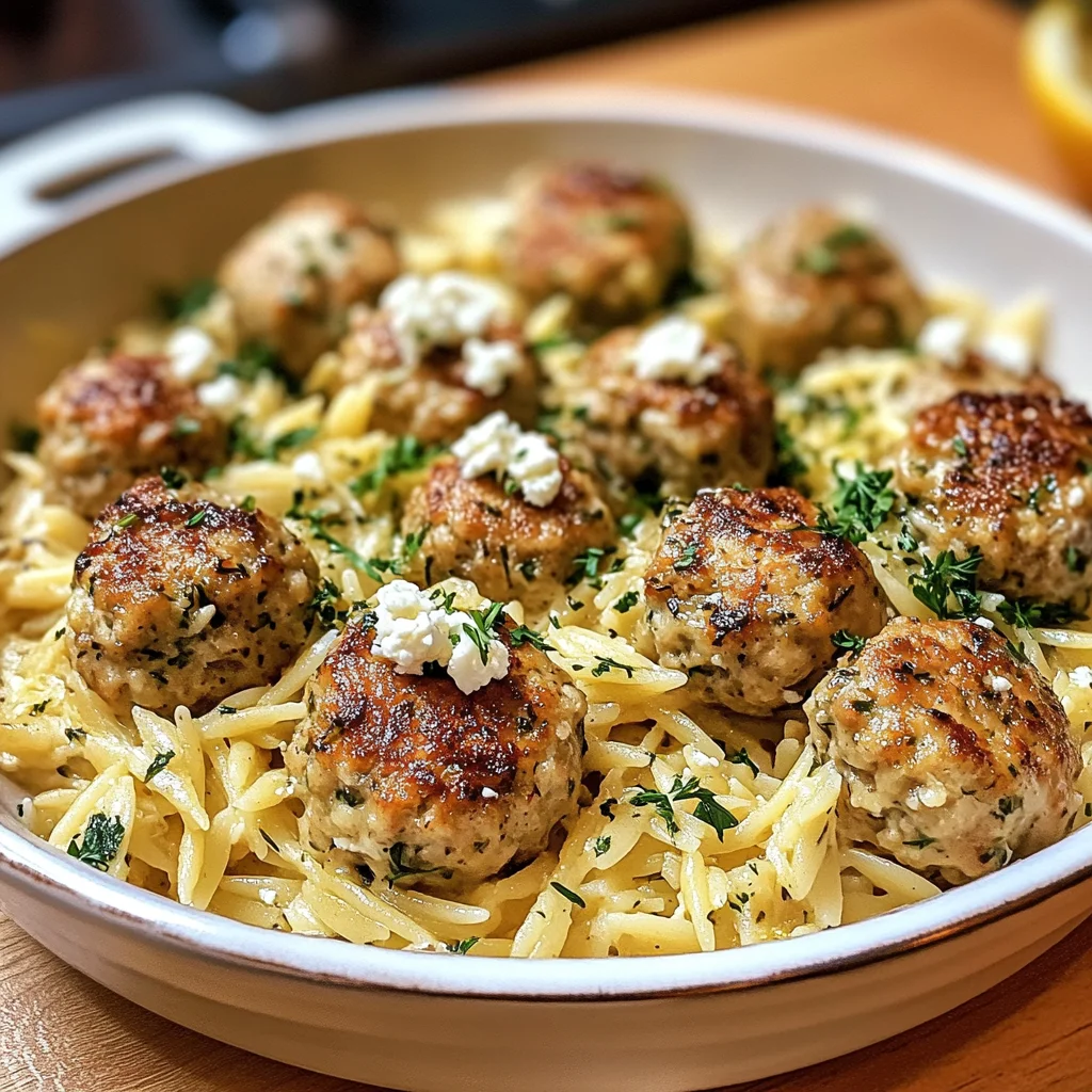 Greek Chicken Meatballs with Lemon Orzo