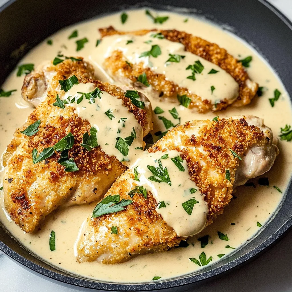 Parmesan Crusted Chicken with Creamy Garlic Sauce – Easy Family Dinner Recipe
