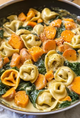 Creamy Skillet Tortellini with Sweet Potato and Spinach