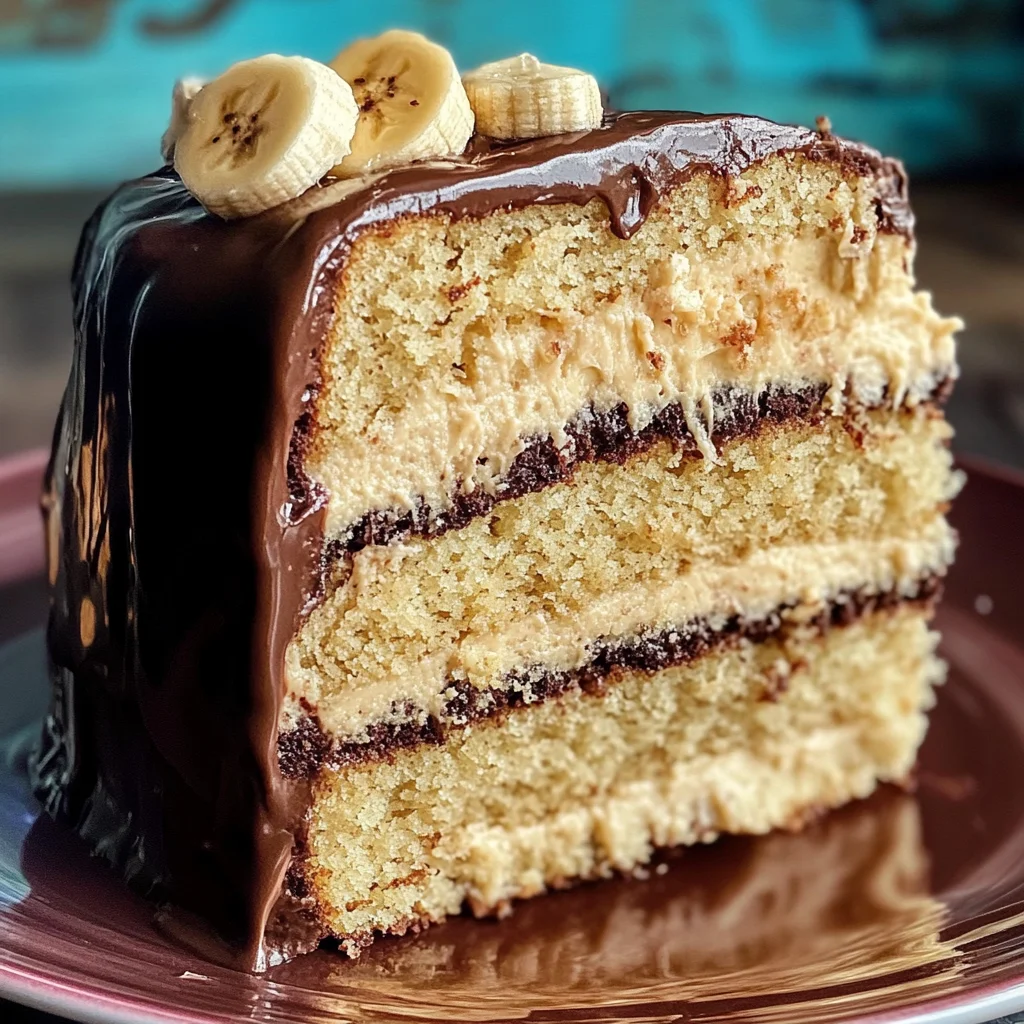Elvis Cake (Banana Cake with Peanut Butter Frosting and Chocolate Ganache)