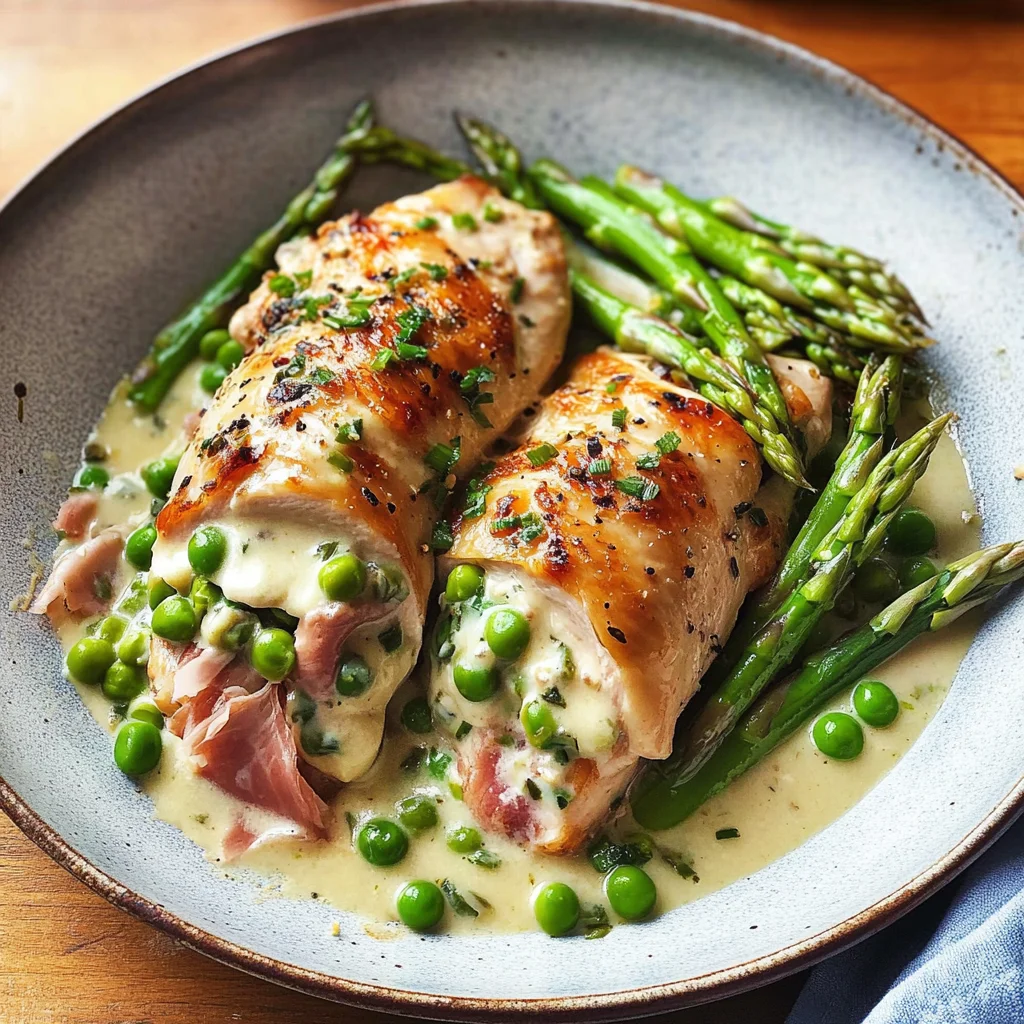 Fontina & Prosciutto Stuffed Chicken with Spring Vegetables